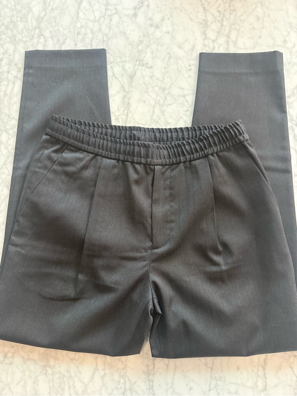 Theory Black Elastic-Waist Pleated Chinos
